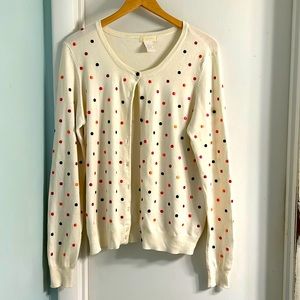 Christina Ivory Cardigan with Pink Black Orange Embroidered Polka Dots XL